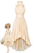 [Prévente] Robe beige dos nu froncée à ourlet asymétrique et volants Années 1930