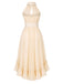 [Prévente] Robe beige dos nu froncée à ourlet asymétrique et volants Années 1930