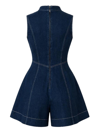 [Prévente] Combishort Bleu Col Montant Sans Manches Boutonné Devant Denim Années 1980 2