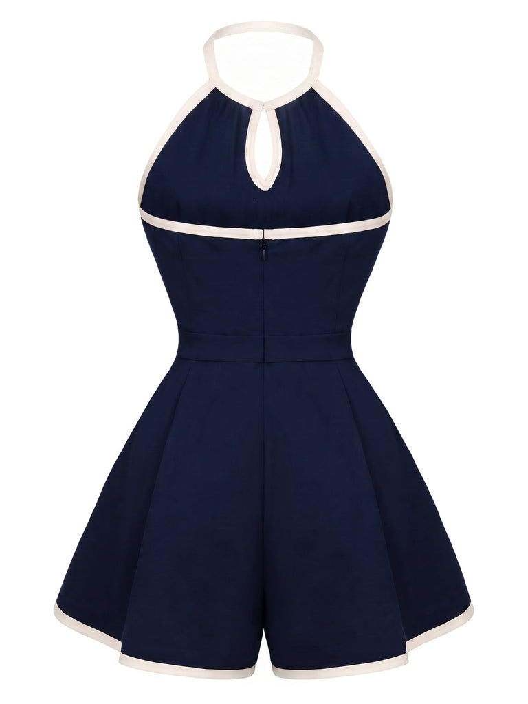 [Prévente] Combishort Bleu Marine Dos-Nu Lien Devant Passepoil Contrasté Années 1970 3