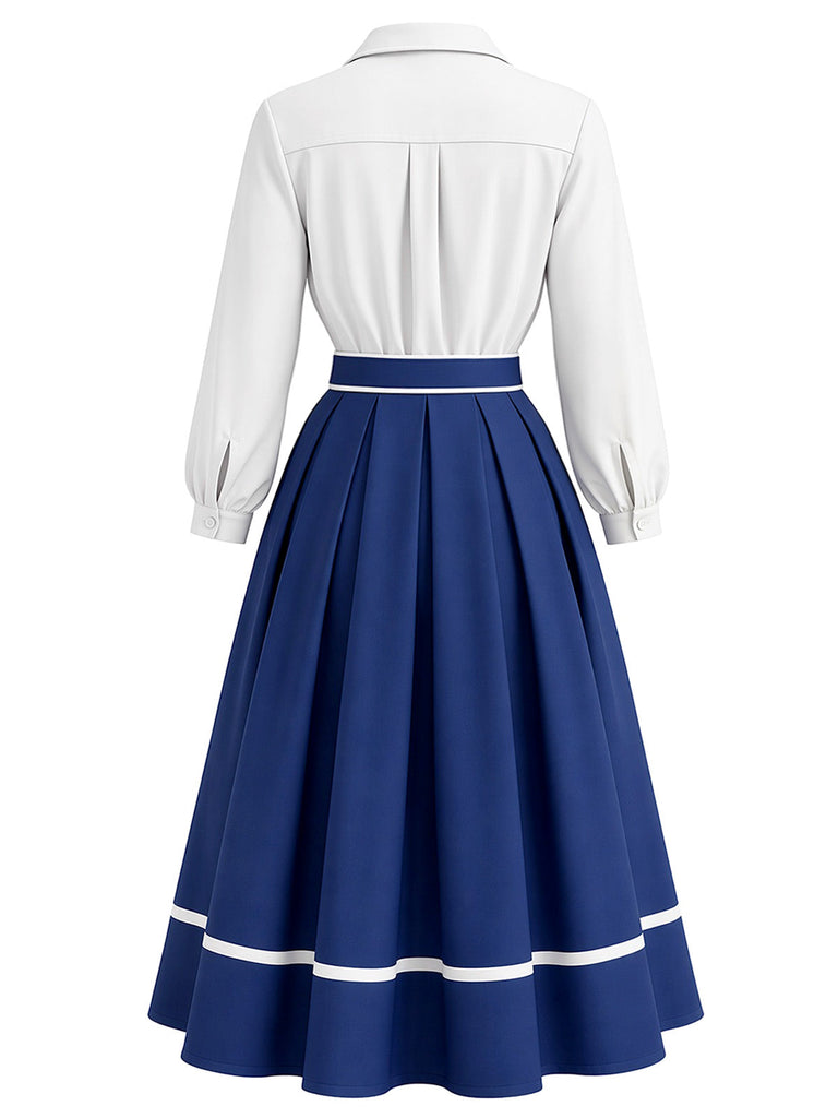 [Prévente] Robe évasée effet deux pièces à revers, bordure contrastée et ceinture Années 1950