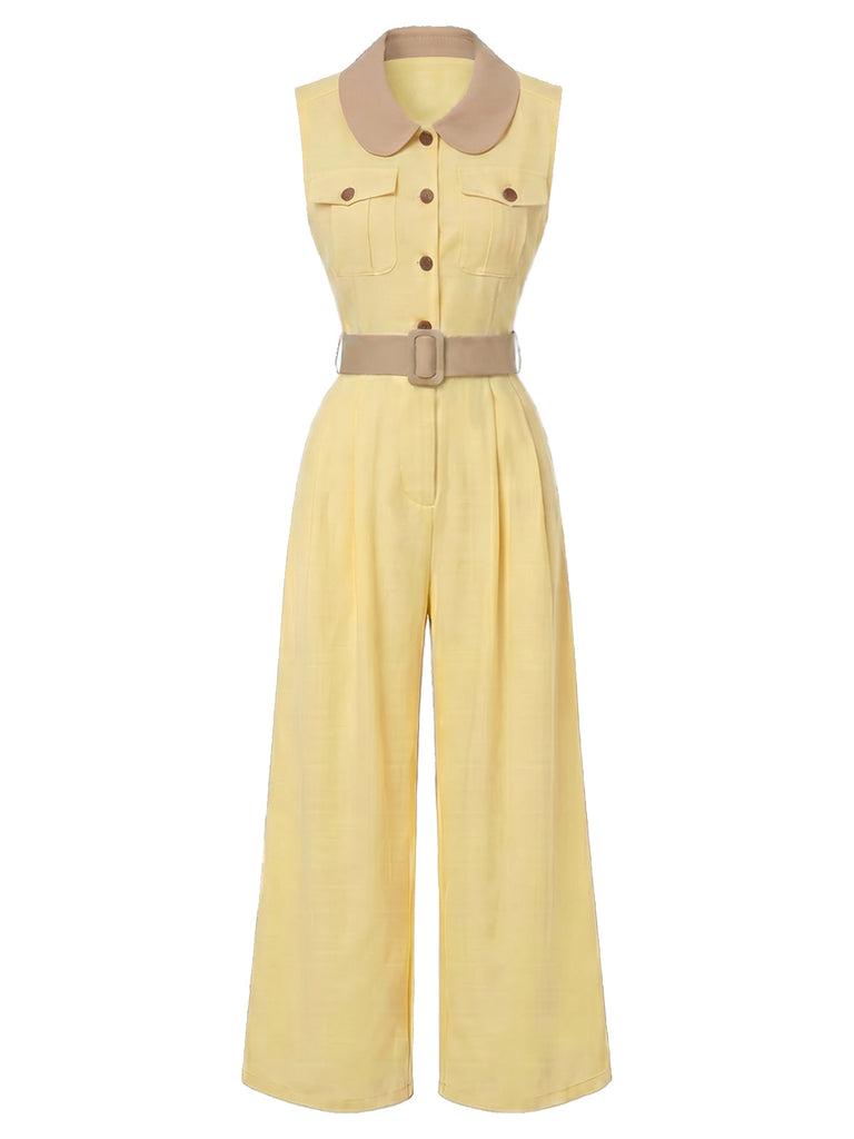 [Prévente] Combinaison à Col et Ceinture à Jambes Larges Jaune Clair Années 1960