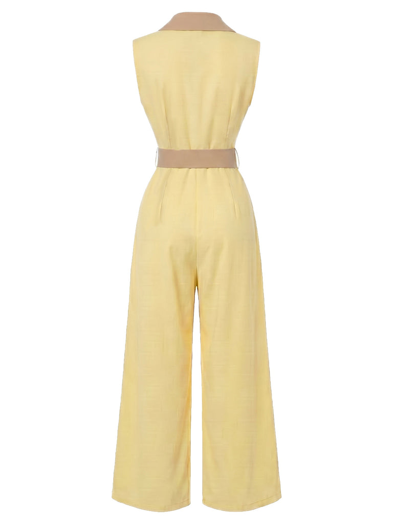 [Prévente] Combinaison à Col et Ceinture à Jambes Larges Jaune Clair Années 1960