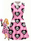 [Prévente] Robe rose gothique col Claudine motif cœur et tête de mort années 60