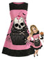 [Prévente] Robe trapèze rose pois et motifs têtes mort pour cupcakes années 60