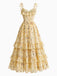 [Prévente] Robe Jaune Floral Tie Strap à Volants Étagés Volant Années 1950