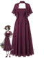 [Prévente] Robe midi prune mousseline encolure et manches façon cape années 1930
