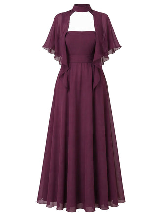 [Prévente] Robe Midi en Mousseline à Col Halter et Manches Cape Prune Années 1930