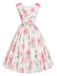 [Prévente] Robe Florale à Col V et Taille Cintrée Rose Années 1950