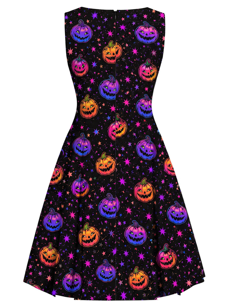 [Prévente] Robe noire évasée à citrouille sombre pour Halloween années 1960