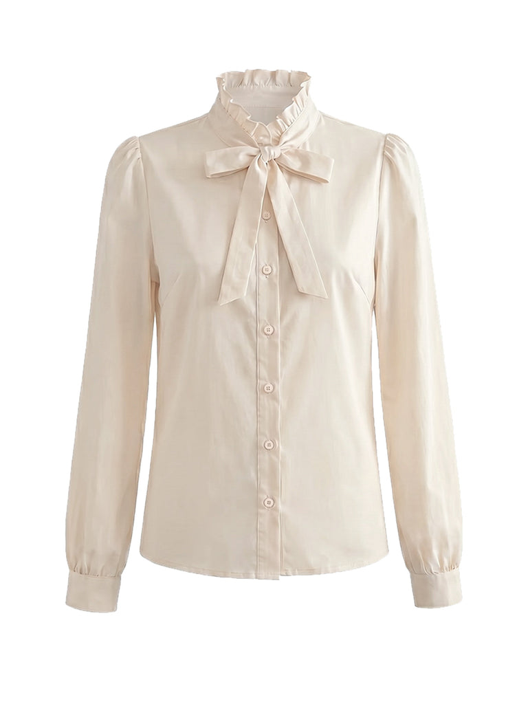 [Prévente] Blouse ivoire à col volanté avec nœud années 1940