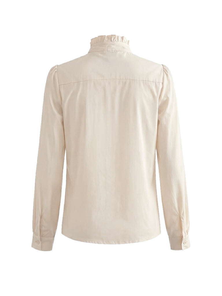 [Prévente] Blouse ivoire à col volanté avec nœud années 1940