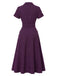 Robe violet foncé rayures fines col chemise et ceinture années 40