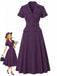 [Prévente] Robe Midi Violet Foncé Fines Rayures Ceinturée Col Chemise Années 1940
