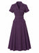 [Prévente] Robe Midi Violet Foncé Fines Rayures Ceinturée Col Chemise Années 1940 2