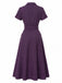 [Prévente] Robe Midi Violet Foncé Fines Rayures Ceinturée Col Chemise Années 1940 3