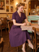 [Prévente] Robe violet foncé rayures fines col chemise et ceinture années 40