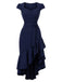 [Prévente] Robe midi bleu foncé à volants, ourlet asymétrique et ceinture Années 1930