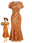 [Prévente] Robe portefeuille orange pois satin et col V années 1930
