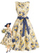 [Prévente] Robe multicolore florale à col rond, nœud et ceinture Années 1950
