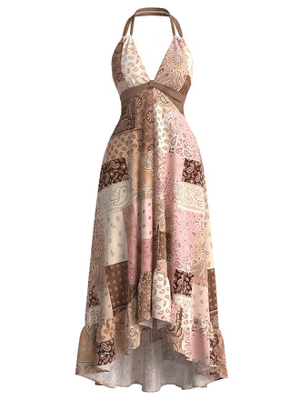 [Prévente] Robe Multicolore Bohème Dos Nu Floral Patchwork Années 1950 2