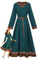 Robe Ethnique Vert Canard Manches Longues Années 1970