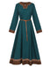 Robe Sarcelle Medieval Renaissance Patterned Trim Ceinturé Années 1970