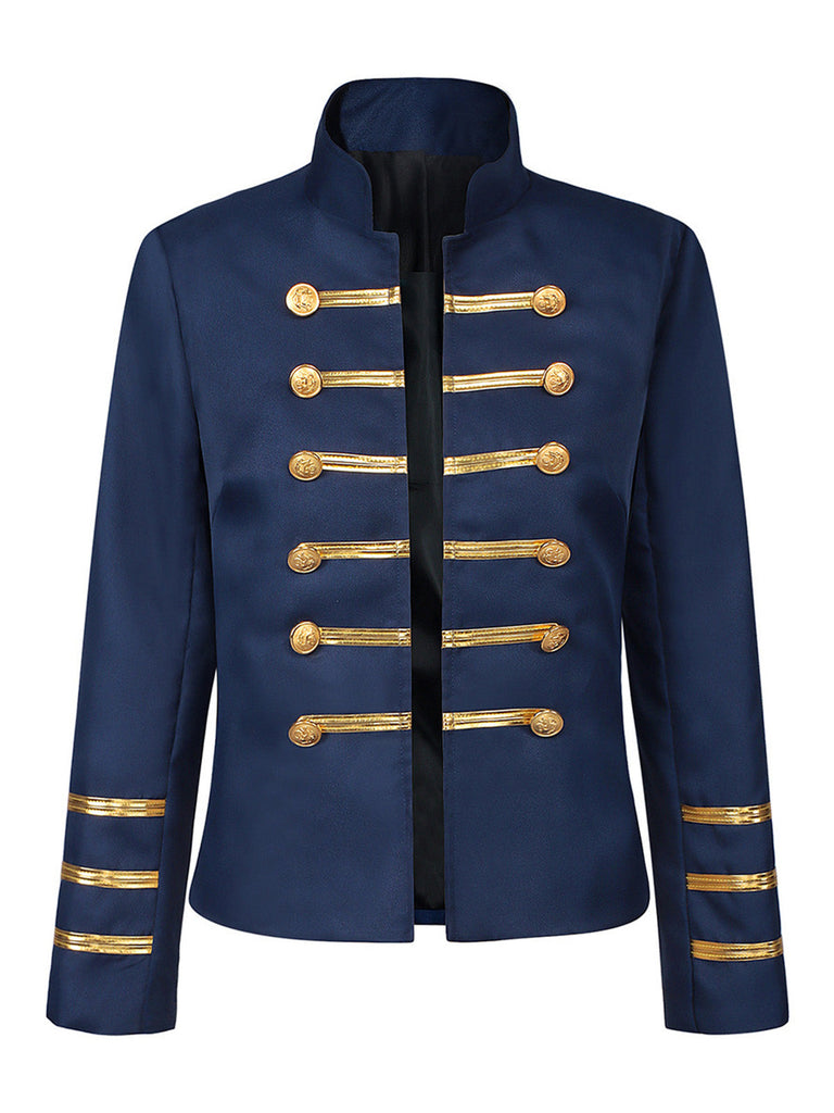 Veste à col montant, rayures dorées et boutons décoratifs années 1970