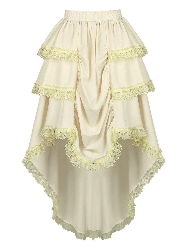Jupe Beige Dentelle Victorienne Superposée Asymétrique Années 1950