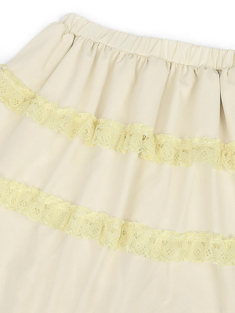 Jupe Beige Dentelle Victorienne Superposée Asymétrique Années 1950 4