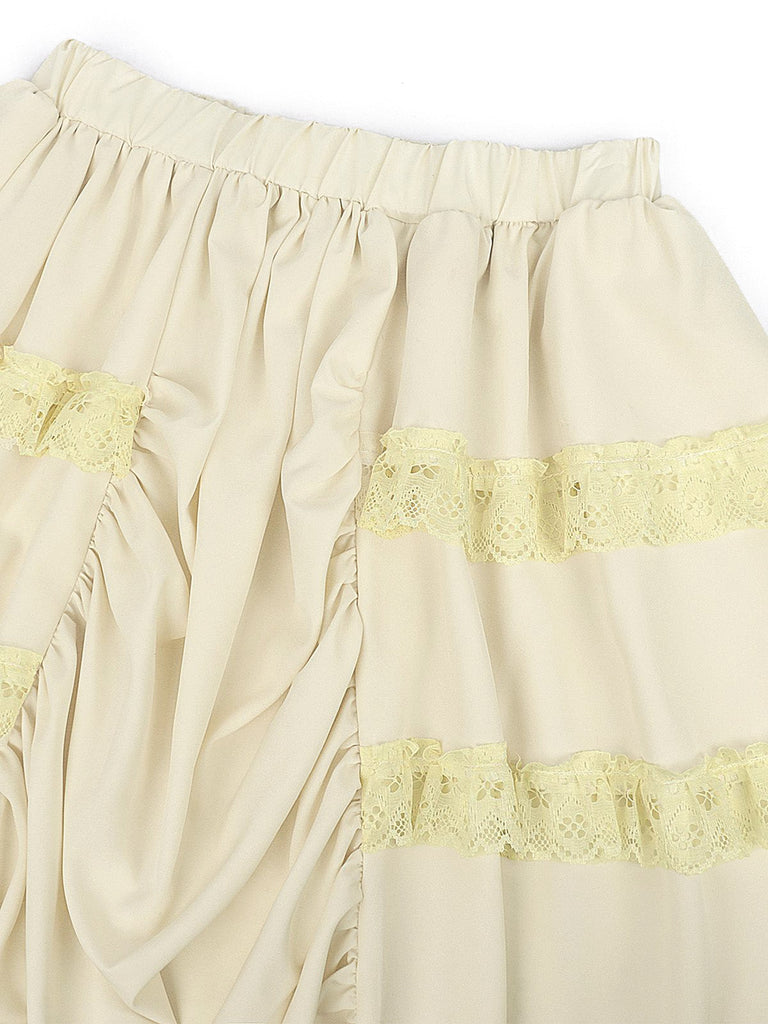 Jupe Beige Dentelle Victorienne Superposée Asymétrique Années 1950 6