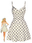 Mini-robe beige pois et décolleté cœur années 1960