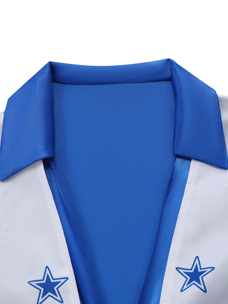 3PCS Bleu et Blanc Star Imprimé Cheerleader Top et Shorts et Vest