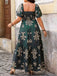 [Grande Taille] Robe Longue Verte Brodée Boho Col Carré Années 1970 3
