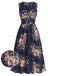[Grande Taille] Robe Bleue Col Croisé Florale Sans Manches Années 1950