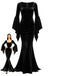 Robe Sirène Noire Velours Manches Évasées Inspirée Morticia Années 1930
