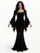 Robe Sirène Noire Velours Manches Évasées Inspirée Morticia Années 1930 3