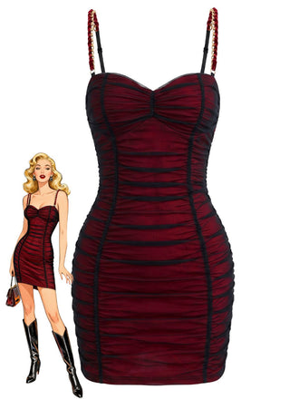 Mini Robe Moulante Rouge Mesh Froncée Années 1960