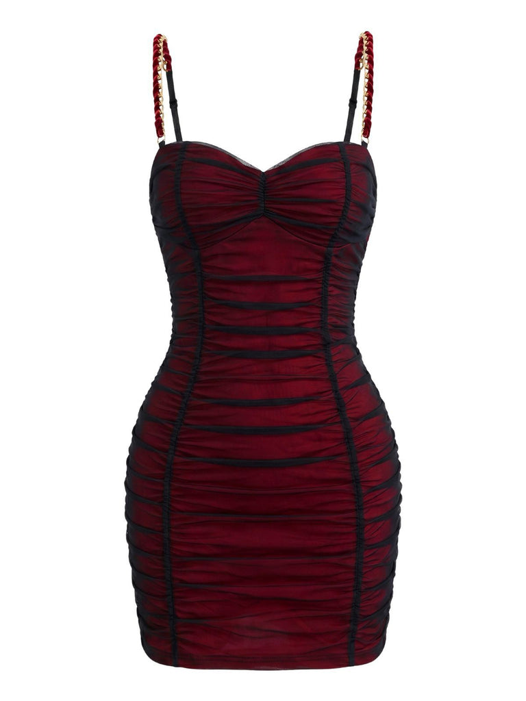 Mini Robe Moulante Rouge Mesh Froncée Années 1960 2
