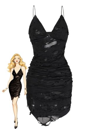 Robe caraco noire Halloween effet vieilli et ajouré Années 1960