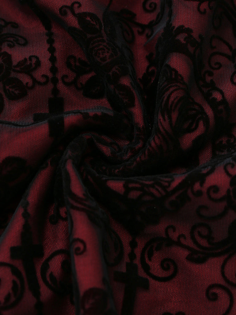 Robe Gothique à Bretelles Spaghetti en Tulle Rouge Années 1960