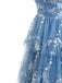 Robe Maxi à Volants Étagés en Tulle Floral et Dentelle Bleu Années 1930