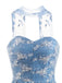 Robe Maxi à Volants Étagés en Tulle Floral et Dentelle Bleu Années 1930