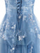 Robe Maxi à Volants Étagés en Tulle Floral et Dentelle Bleu Années 1930