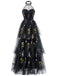 Robe Longue Satin Mesh Dos-Nu Broderie Florale à Volants Étagés Années 1930 3