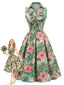 [Prévente] Robe col volanté motif floral et palmiers tropicaux années 1950
