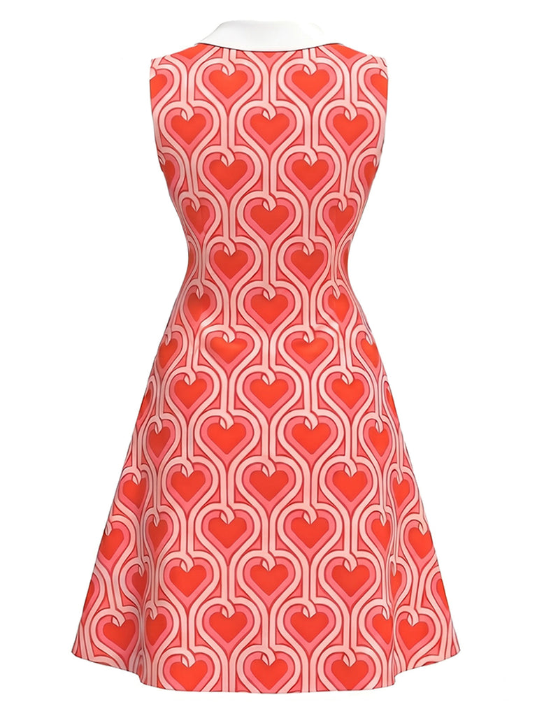 [Prévente] Robe Orange Rouge Cœur Col Claudine Années 1960 2