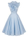 [Prévente] Robe évasée bleu clair unie à volants et col V Années 1950