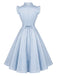 [Prévente] Robe évasée bleu clair unie à volants et col V Années 1950