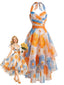 [Prévente] Robe Col Licou Asymétrique Floral Orange Années 1950